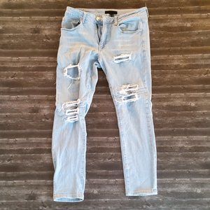 Light Blue Distressed Skinny Jeans with Frayed Rips